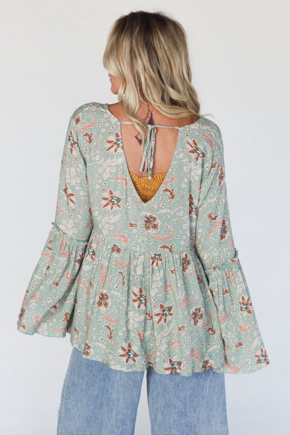 The Nest Brea Mixed Print Top - Sage Floral Print