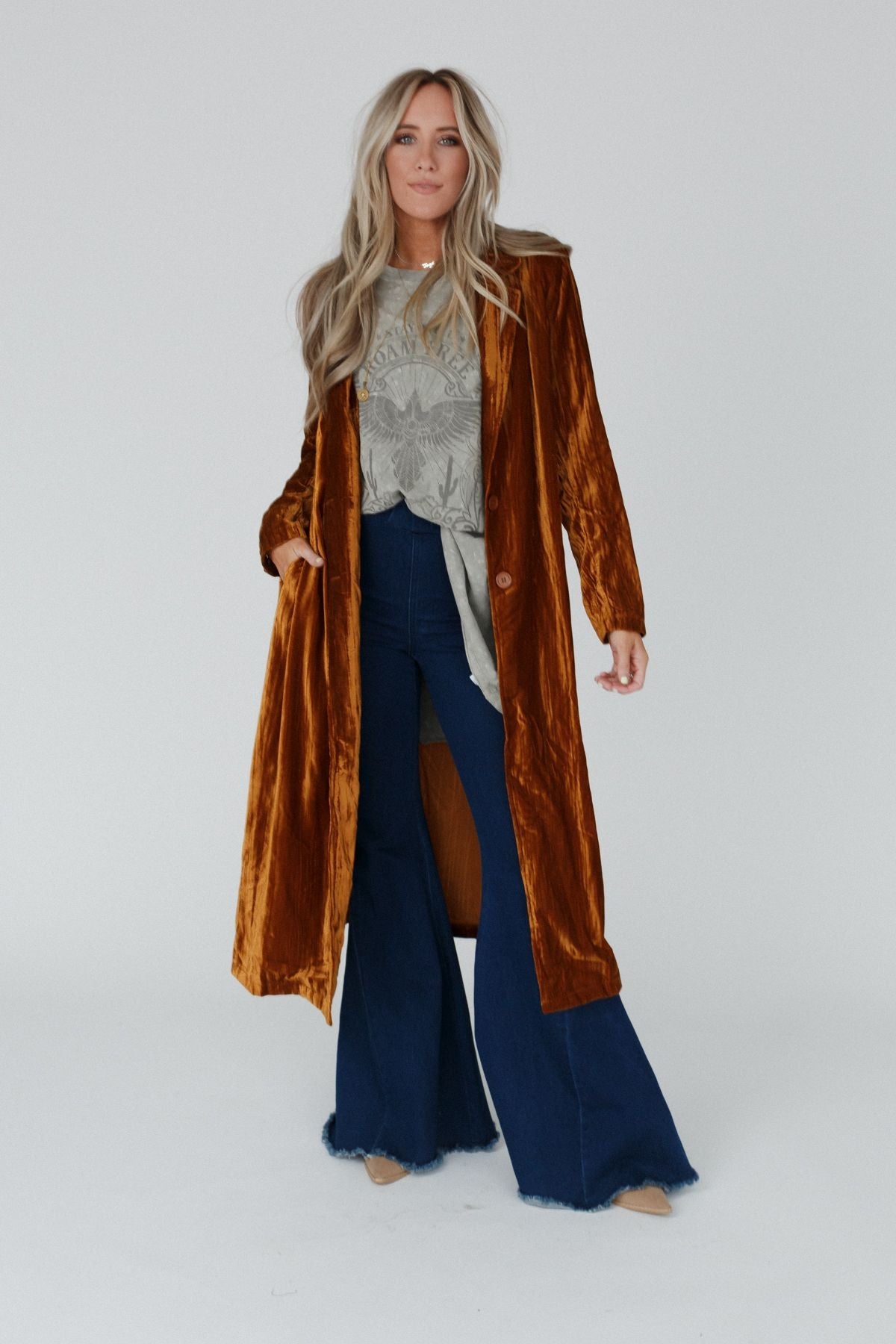 City Walks Velvet Duster Coat - Camel