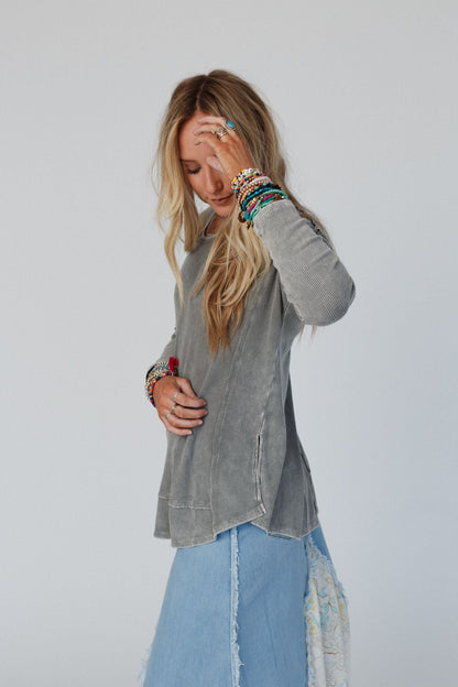 Cant Miss Thermal Knit Top - Ash