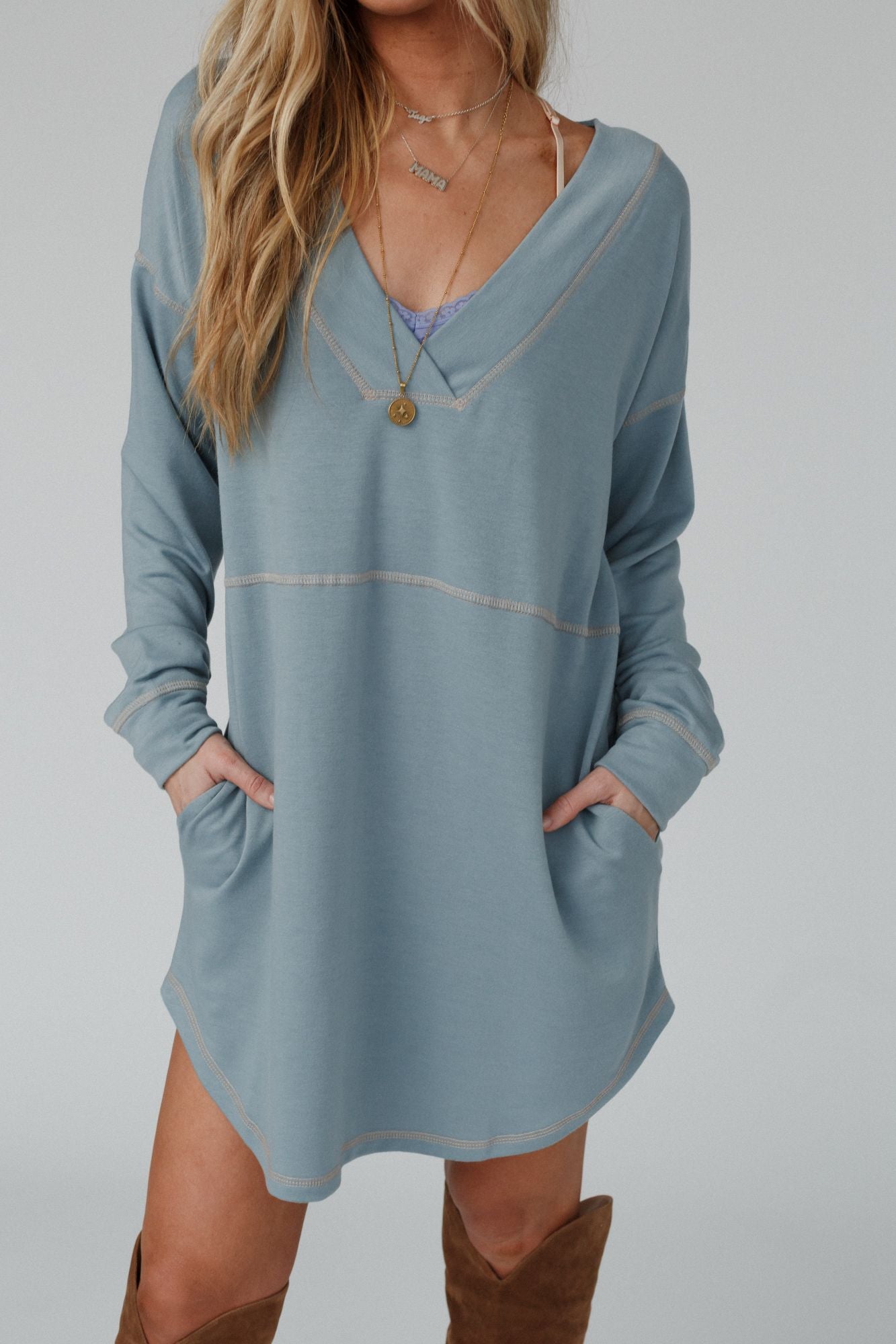 The Nest Meadow Long Sleeve Tunic Dress - Electric Blue