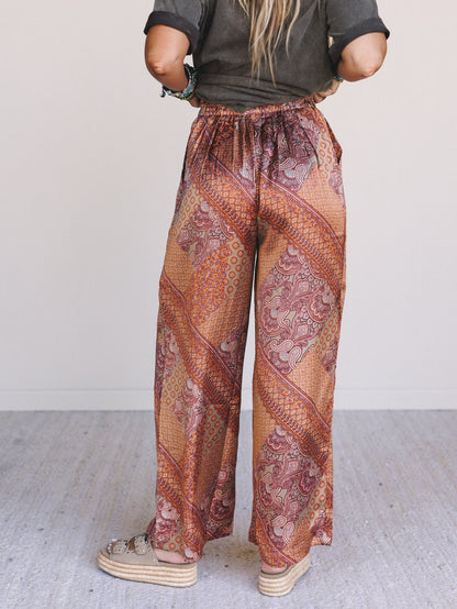 Birch Paisley Wide Leg Pants - Hazelnut