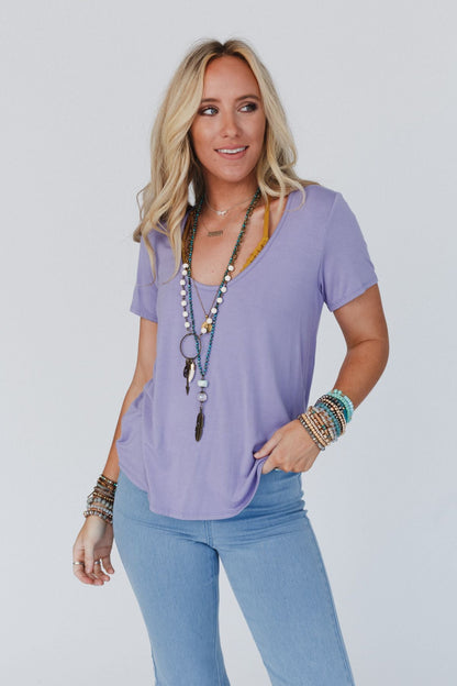The Nest Scoop Neck Bralette Tee - New Lavender