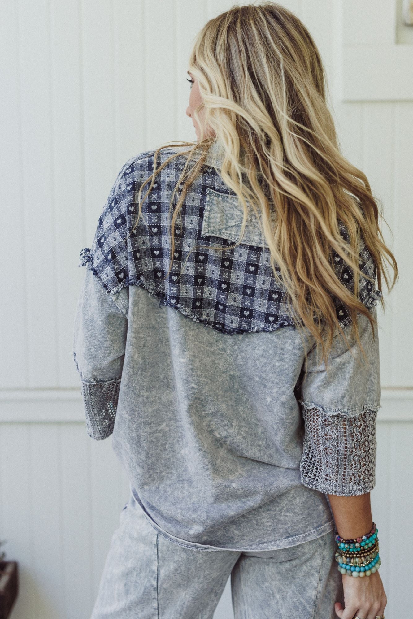 Lost In Love Button Down Top - Grey