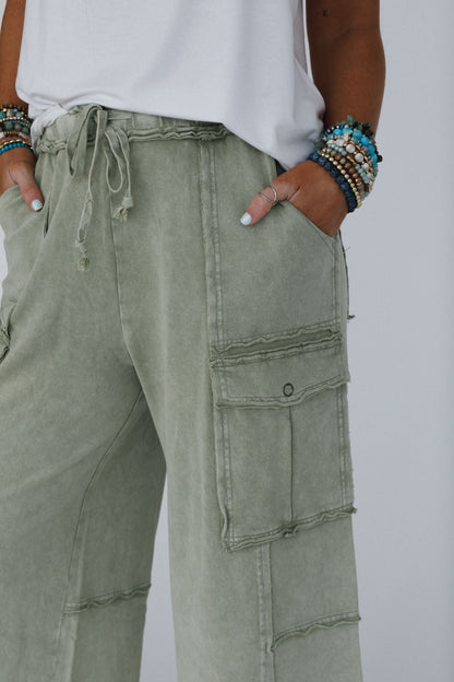Game On Cargo Wide Leg Pant - Faded Olive