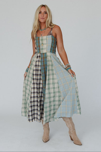 Western Charm Checkered Dress - Mint